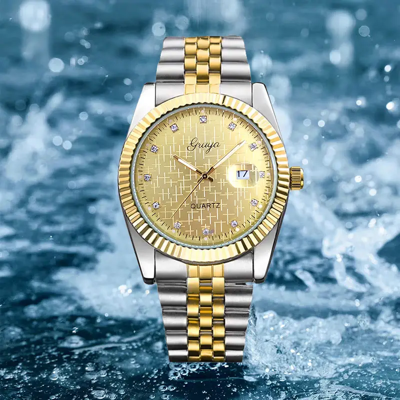 Couple's Gold Sapphire Mirror Quartz Watch - Image 5