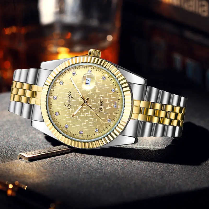 Couple's Gold Sapphire Mirror Quartz Watch — feature 1