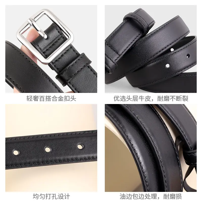 Women's First Layer Cowhide Belt with Square Pin Buckle - Image 6