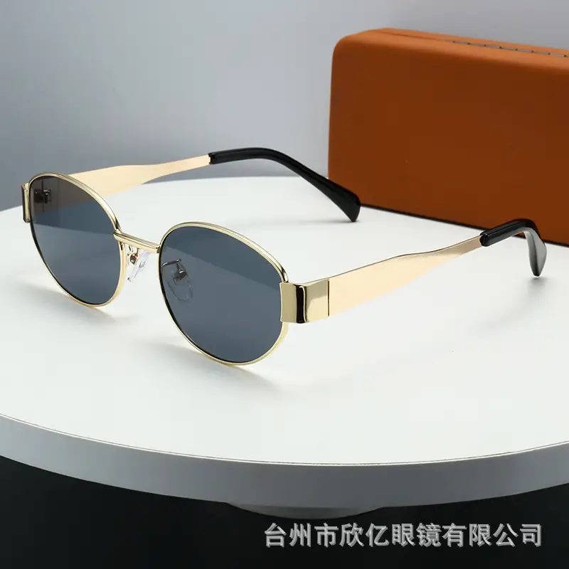 2024 Gold Metal Oval Sunglasses for Men Women - Image 7