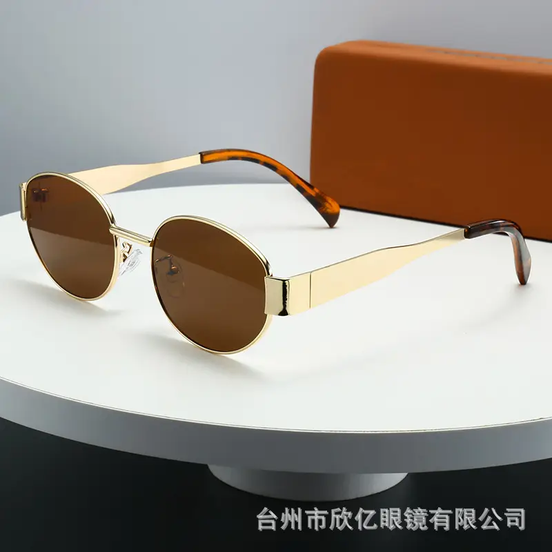 2024 Gold Metal Oval Sunglasses for Men Women - Image 9
