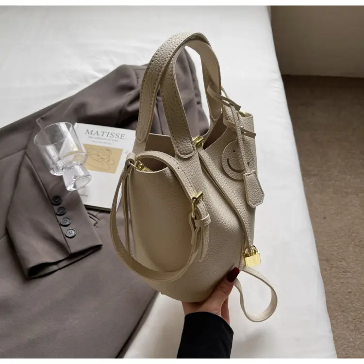 Women's Yellow Litchi Pattern Bucket Bag 2025 — feature 20