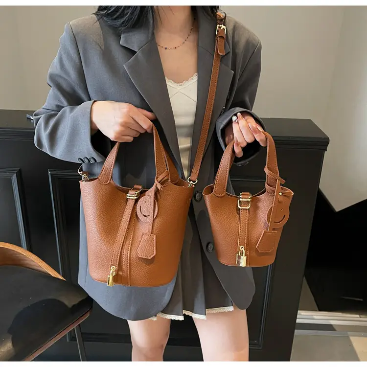 Women's Yellow Litchi Pattern Bucket Bag 2025 — feature 27