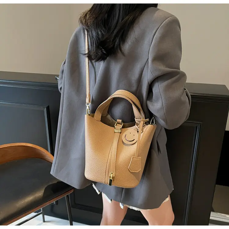 Women's Yellow Litchi Pattern Bucket Bag 2025 — feature 29