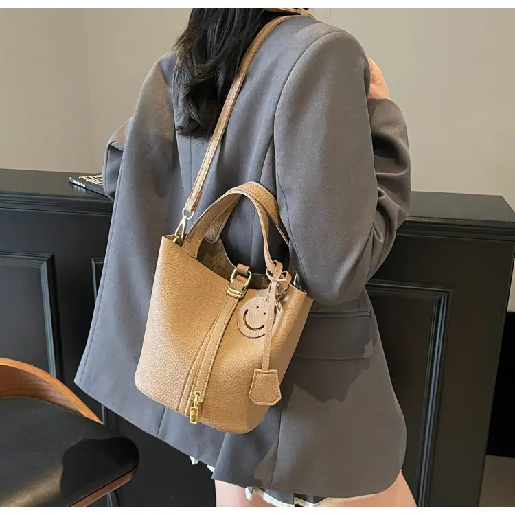Women's Yellow Litchi Pattern Bucket Bag 2025 — feature 30
