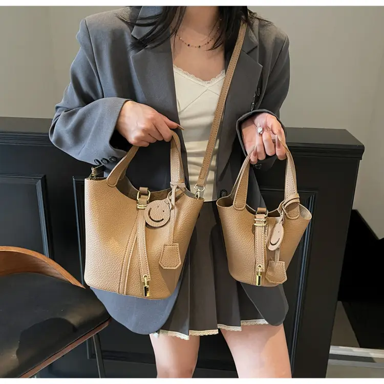 Women's Yellow Litchi Pattern Bucket Bag 2025 — feature 31