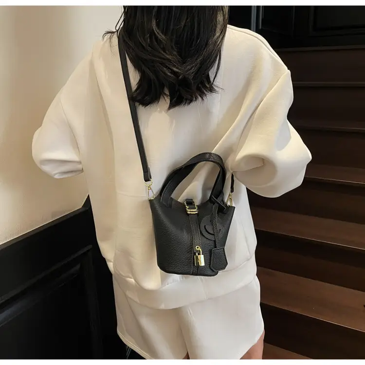 Women's Yellow Litchi Pattern Bucket Bag 2025 — feature 34