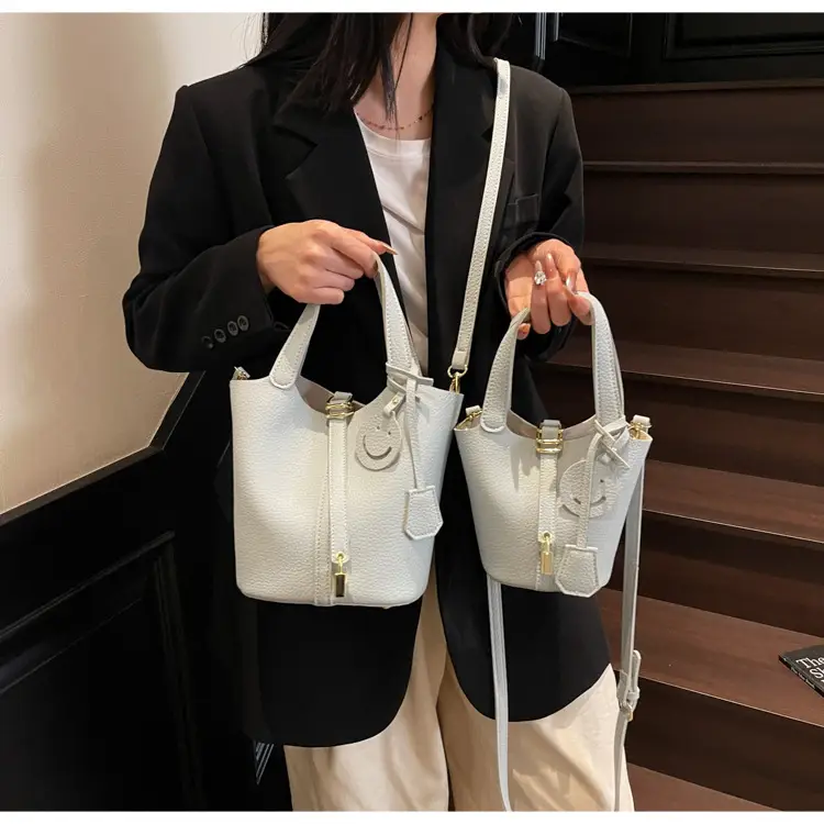 Women's Yellow Litchi Pattern Bucket Bag 2025 — feature 35