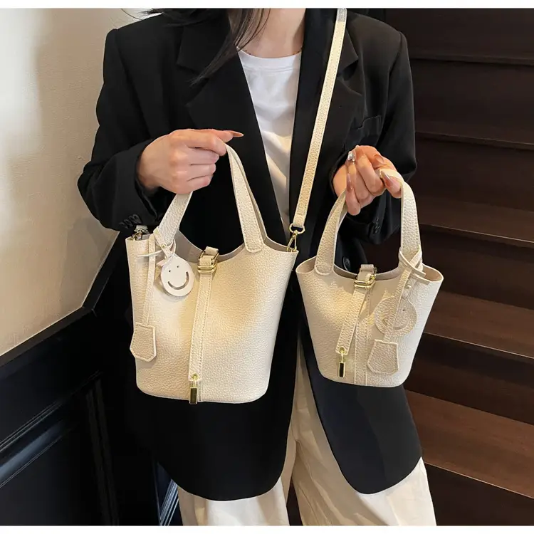 Women's Yellow Litchi Pattern Bucket Bag 2025 — feature 43