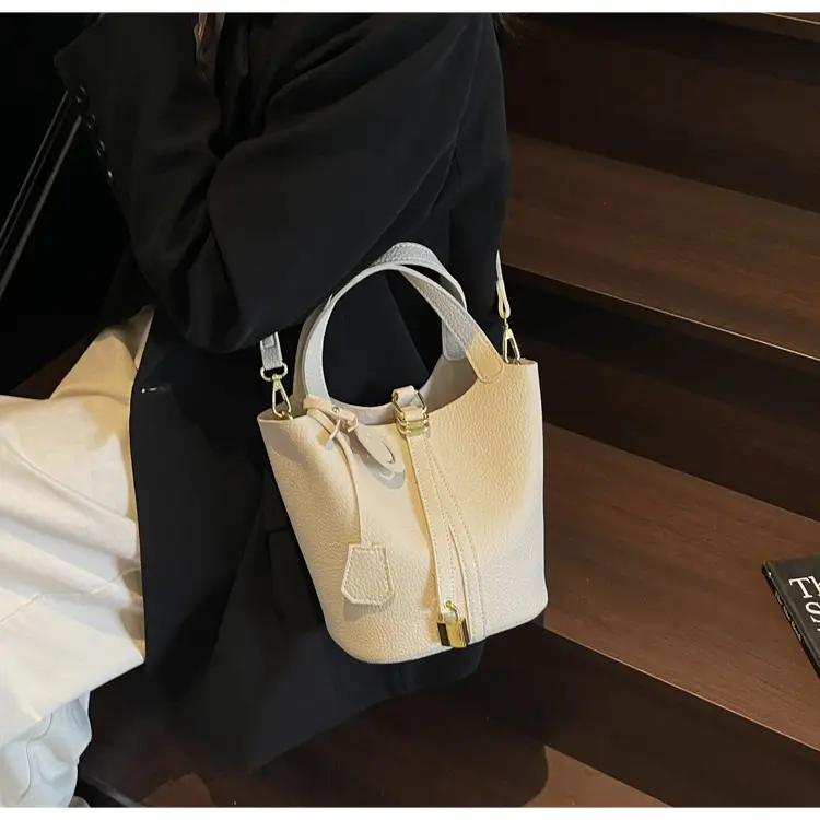 Women's Yellow Litchi Pattern Bucket Bag 2025 — feature 45