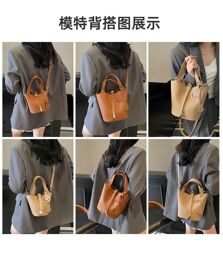 Women's Yellow Litchi Pattern Bucket Bag 2025 — feature 8