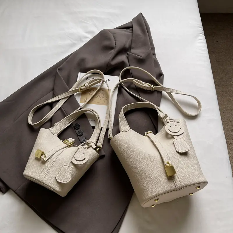 Women's Yellow Litchi Pattern Bucket Bag 2025 - Image 2