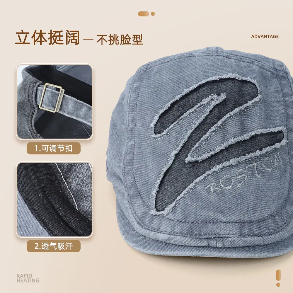 Reversible Newsboy Cap Women Face-Slimming Washed - Image 8