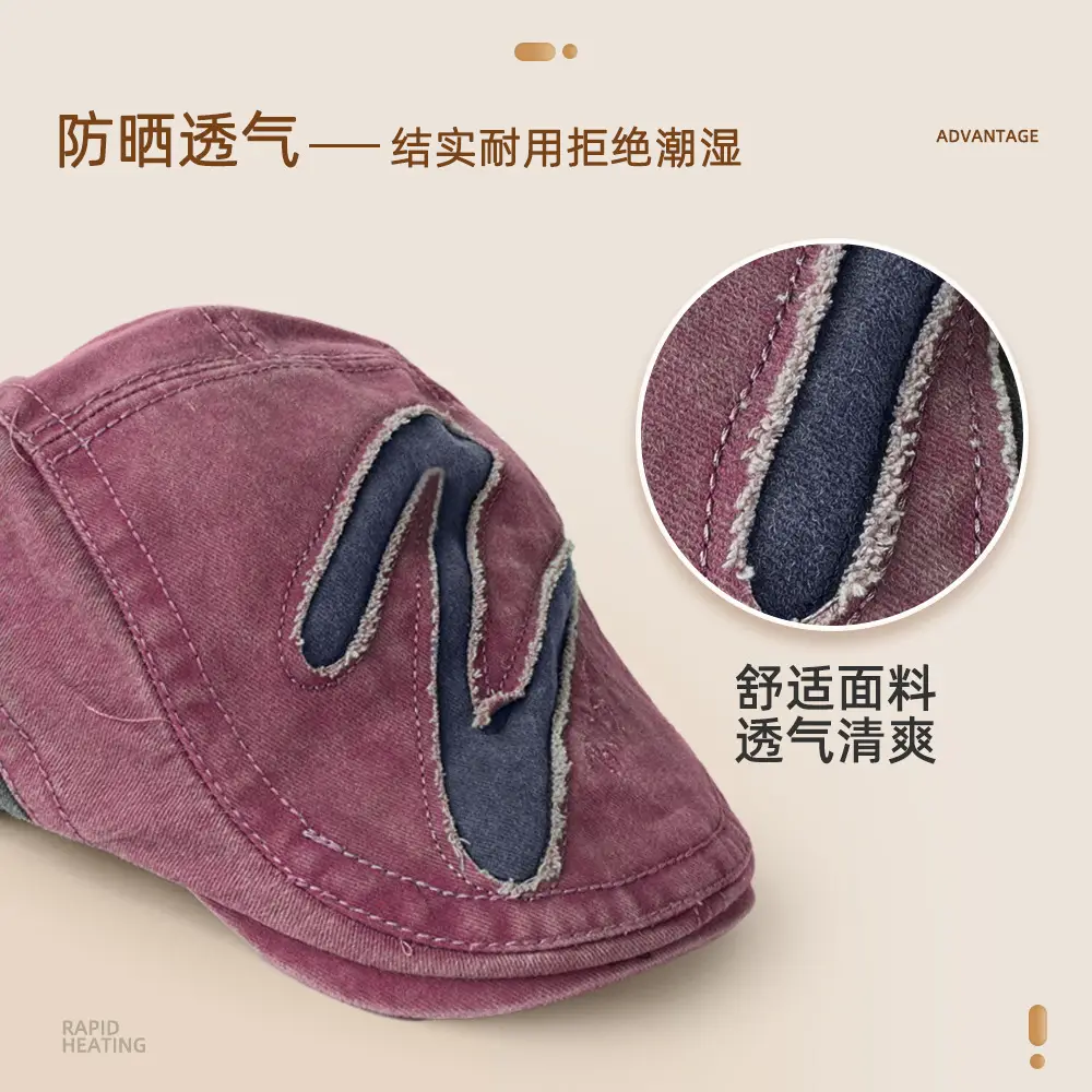 Reversible Newsboy Cap Women Face-Slimming Washed - Image 9