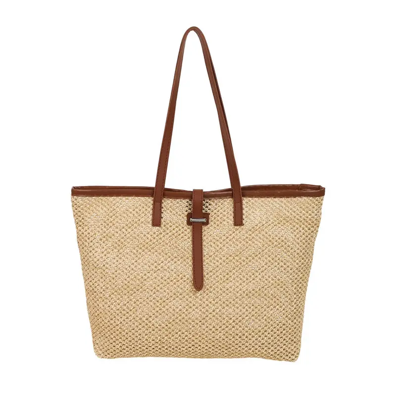 Straw Woven Shoulder Bag with Metal Hook