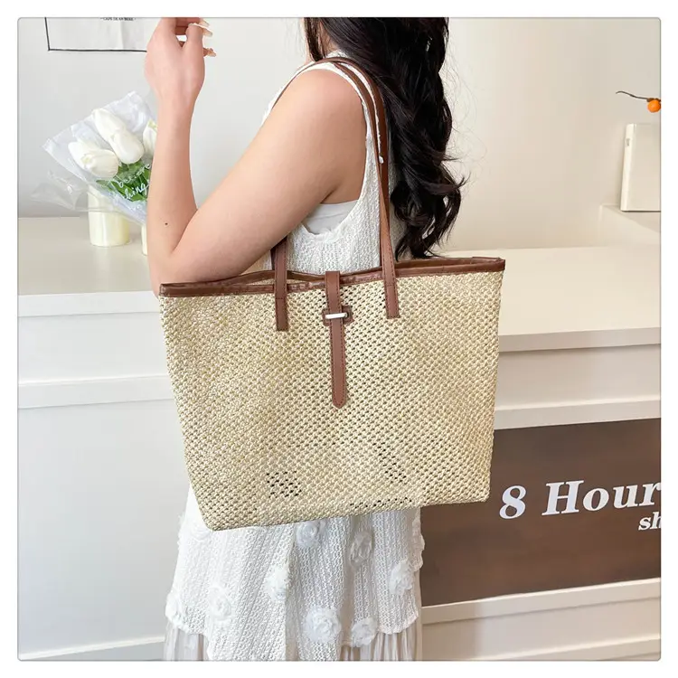Straw Woven Shoulder Bag with Metal Hook — feature 16