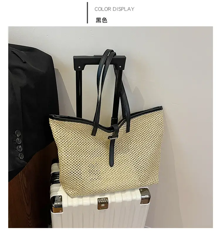 Straw Woven Shoulder Bag with Metal Hook — feature 20