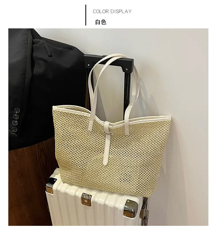 Straw Woven Shoulder Bag with Metal Hook — feature 21