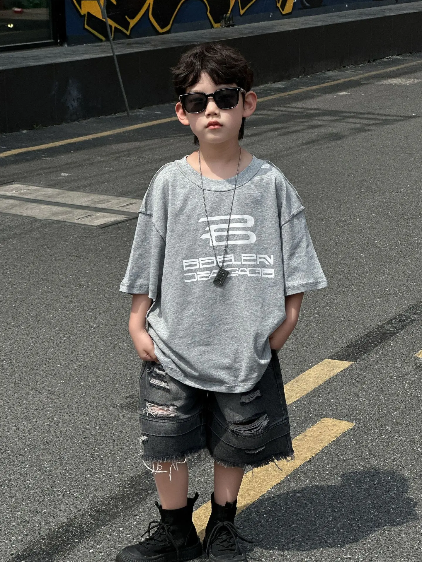 Boys Grey Printed T-Shirt 2025 Summer Casual Wear - Image 3