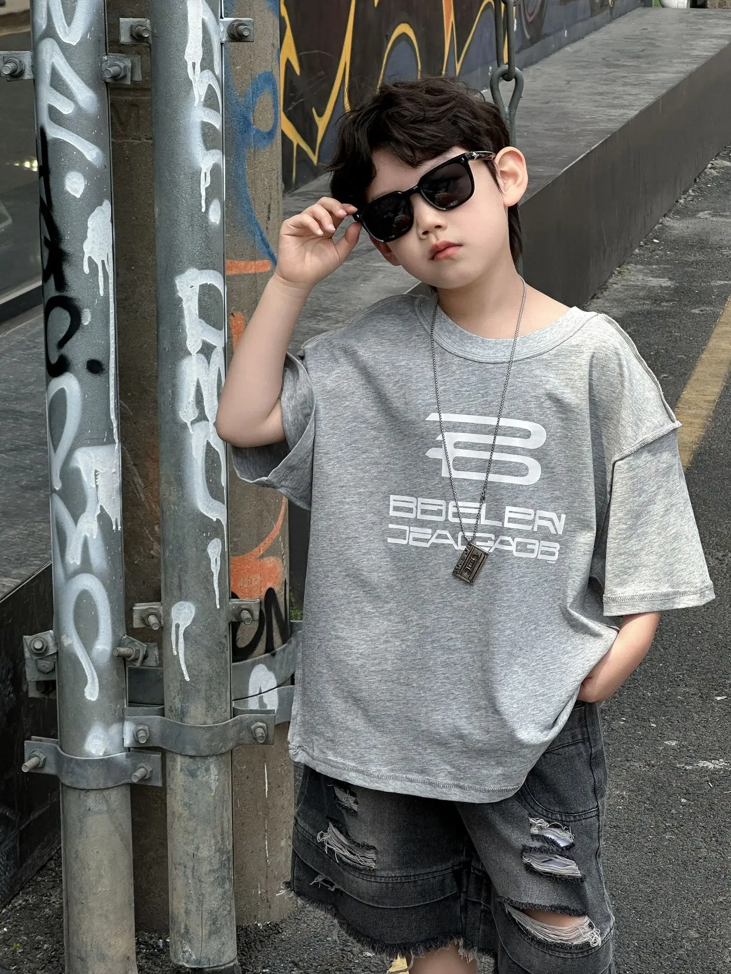 Boys Grey Printed T-Shirt 2025 Summer Casual Wear - Image 4
