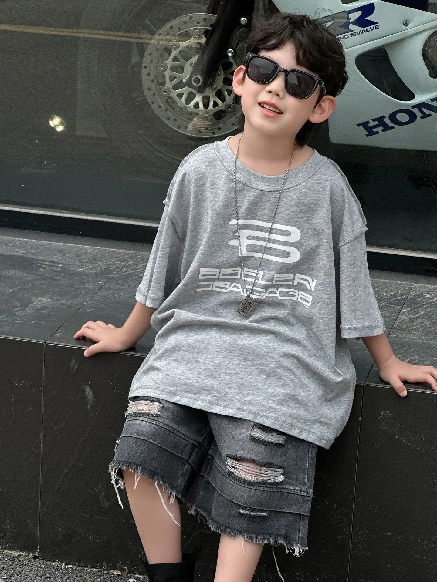 Boys Grey Printed T-Shirt 2025 Summer Casual Wear - Image 5