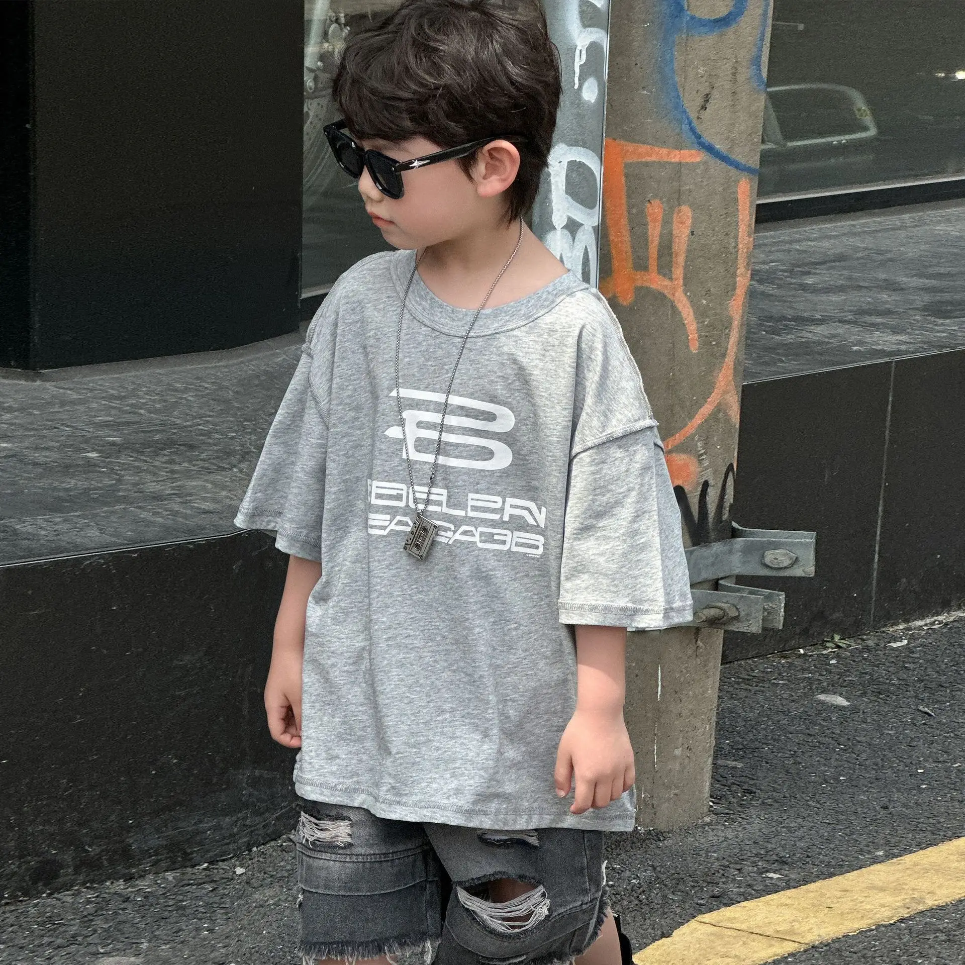 Boys Grey Printed T-Shirt 2025 Summer Casual Wear — feature 6
