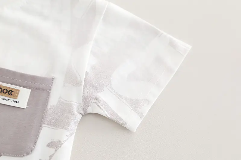 Kids Printed T-Shirt Shorts Set White Grey Summer Wear — feature 8