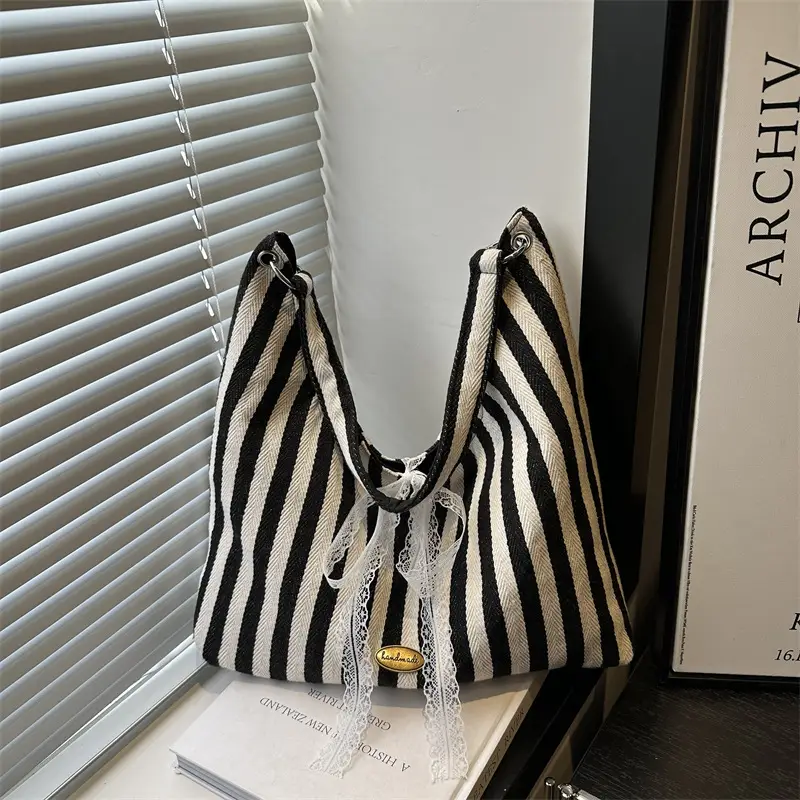 Women Striped Tote Bag Large Capacity 2025 Spring New Style - Image 3