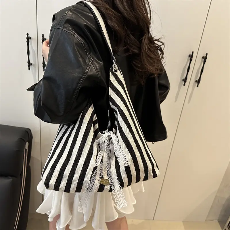 Women Striped Tote Bag Large Capacity 2025 Spring New Style - Image 5