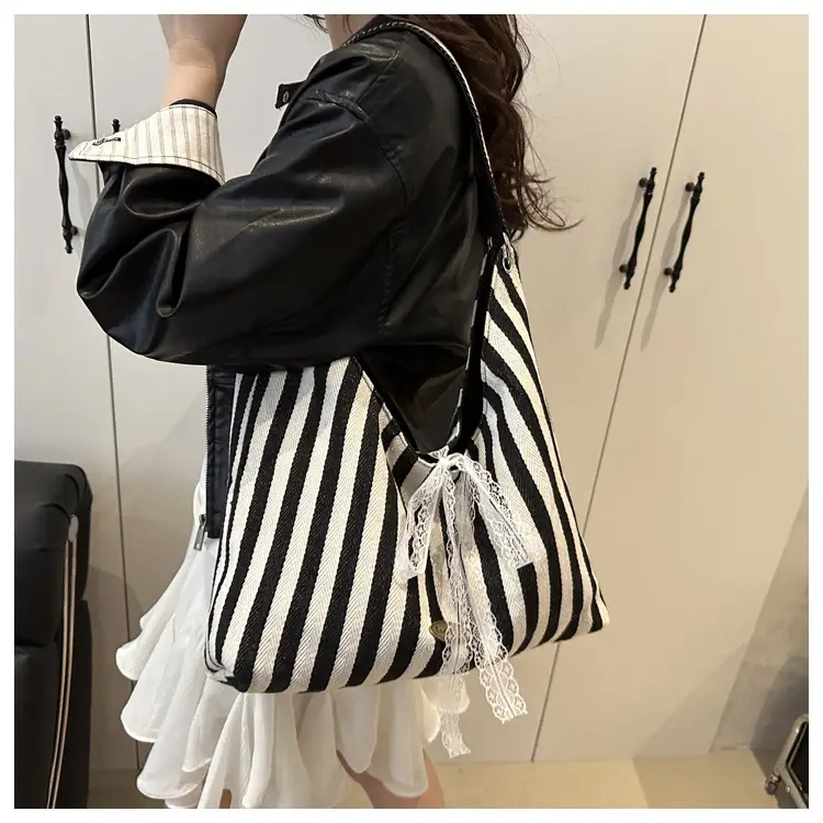 Women Striped Tote Bag Large Capacity 2025 Spring New Style — feature 10