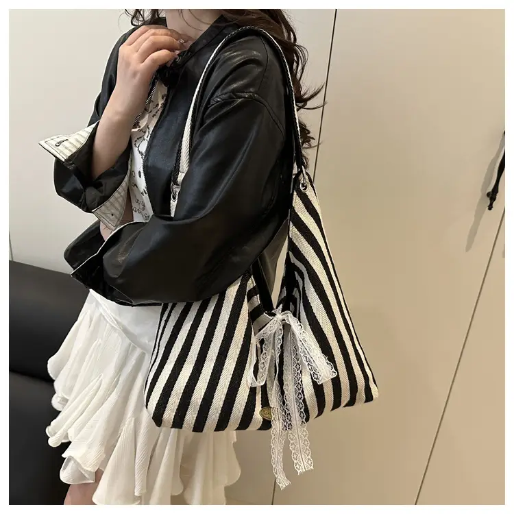 Women Striped Tote Bag Large Capacity 2025 Spring New Style — feature 11
