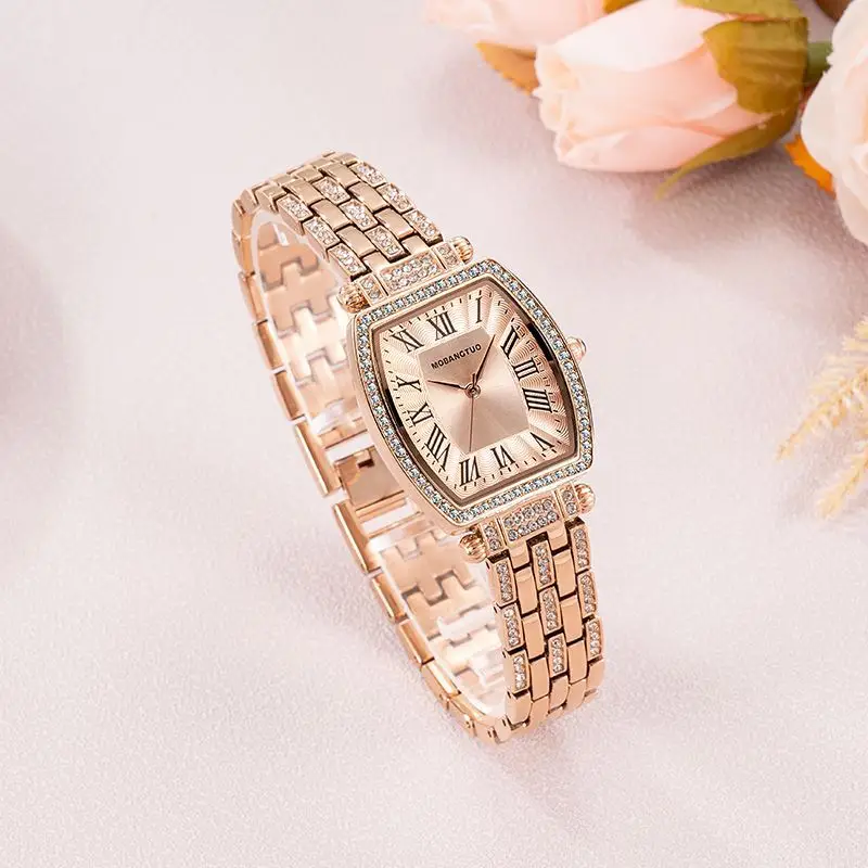 Rose Gold Cross Bracelet Women's Quartz Watch with Roman Scale - Image 5