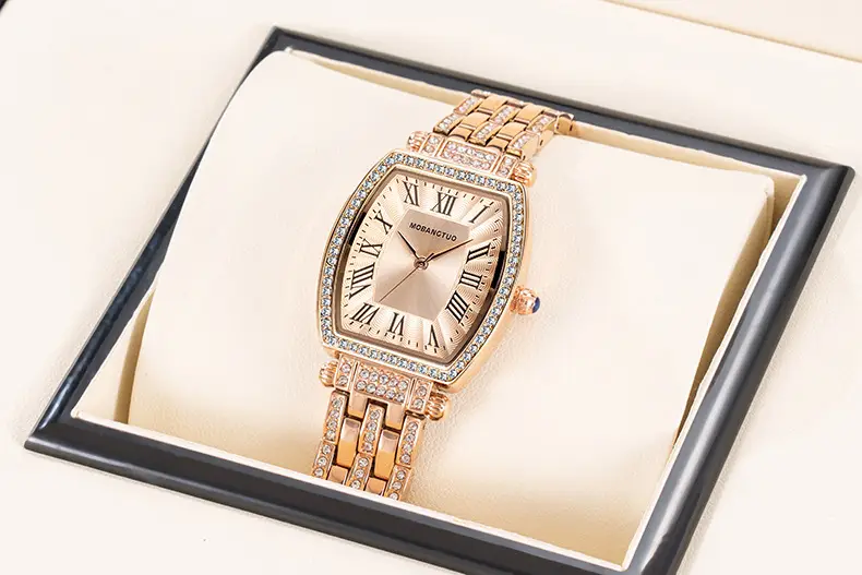 Rose Gold Cross Bracelet Women's Quartz Watch with Roman Scale — feature 13