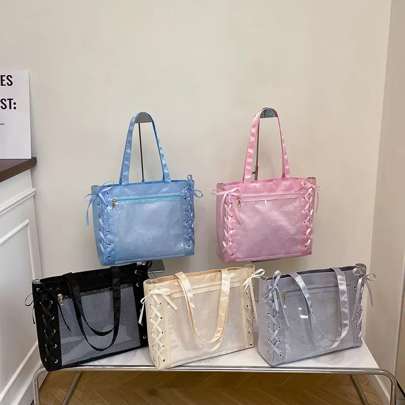 Pink Transparent String Tote Bag for Women - Image 7