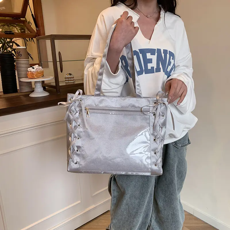 Pink Transparent String Tote Bag for Women - Image 8