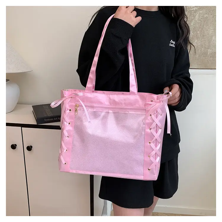 Pink Transparent String Tote Bag for Women — feature 11