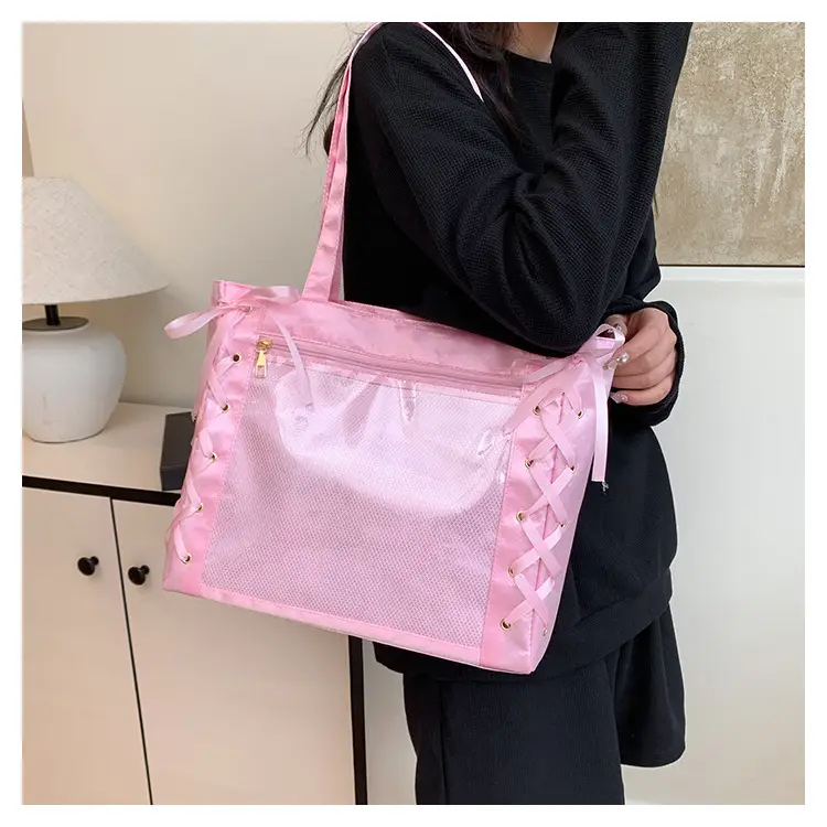 Pink Transparent String Tote Bag for Women — feature 12