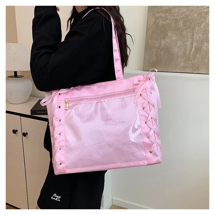 Pink Transparent String Tote Bag for Women — feature 13