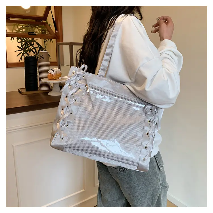 Pink Transparent String Tote Bag for Women — feature 18