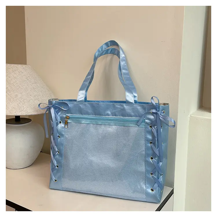 Pink Transparent String Tote Bag for Women - Image 2