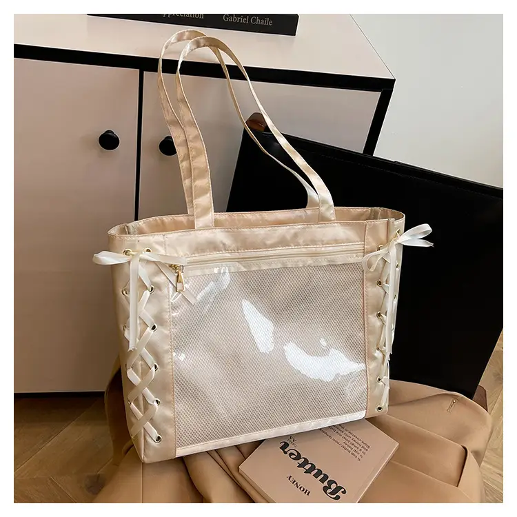 Pink Transparent String Tote Bag for Women - Image 3