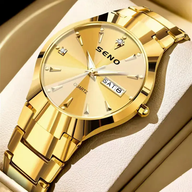 Gold Quartz Watch with Diamond Cover, Waterproof Steel Band, Cross-Border Design - Image 4