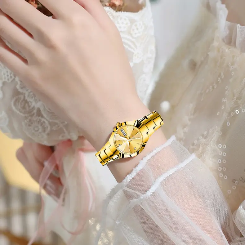 Gold Quartz Watch with Diamond Cover, Waterproof Steel Band, Cross-Border Design - Image 5