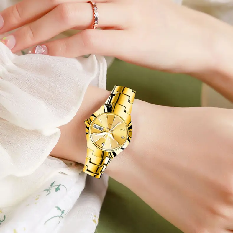 Gold Quartz Watch with Diamond Cover, Waterproof Steel Band, Cross-Border Design - Image 6