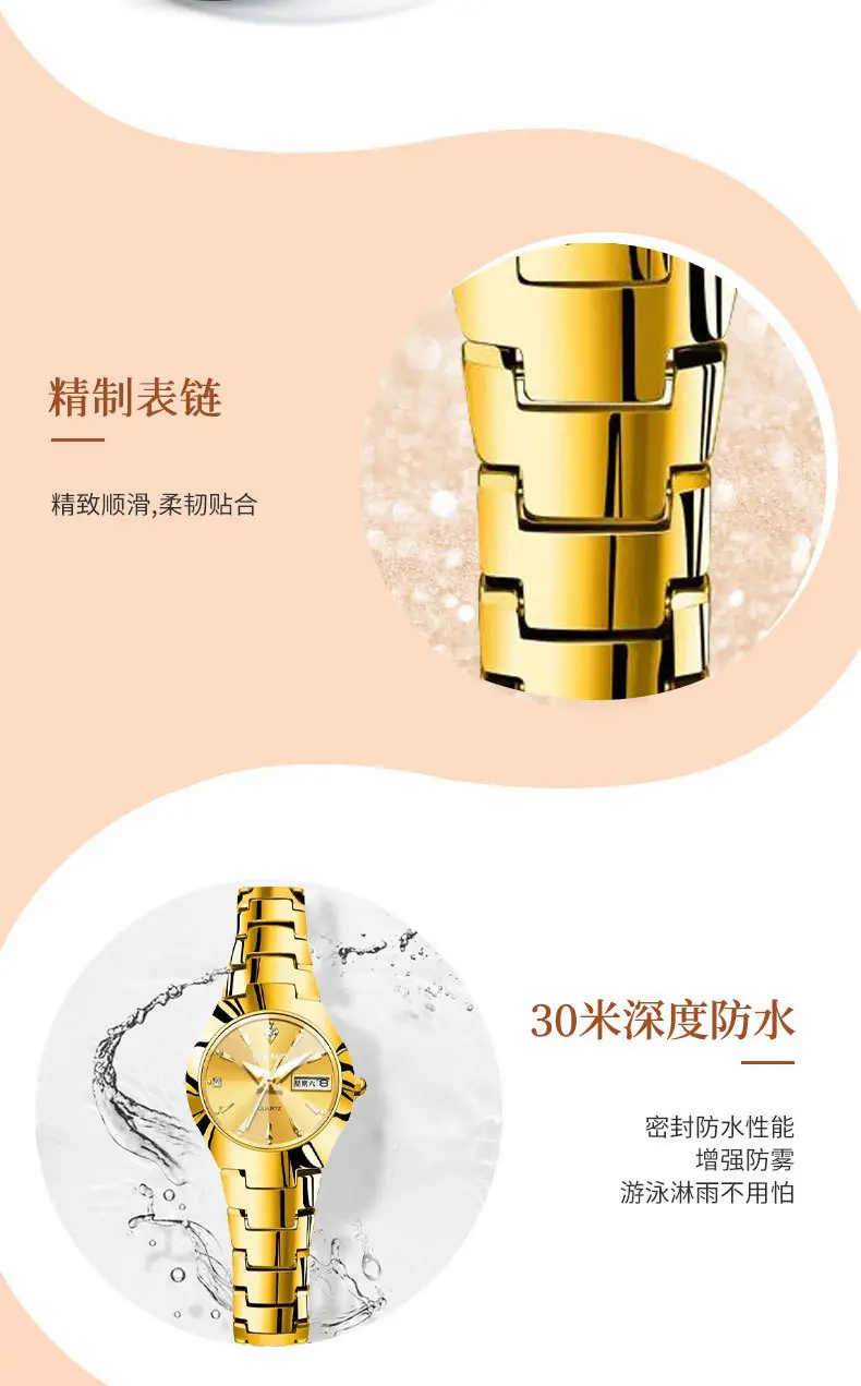 Gold Quartz Watch with Diamond Cover, Waterproof Steel Band, Cross-Border Design — feature 14