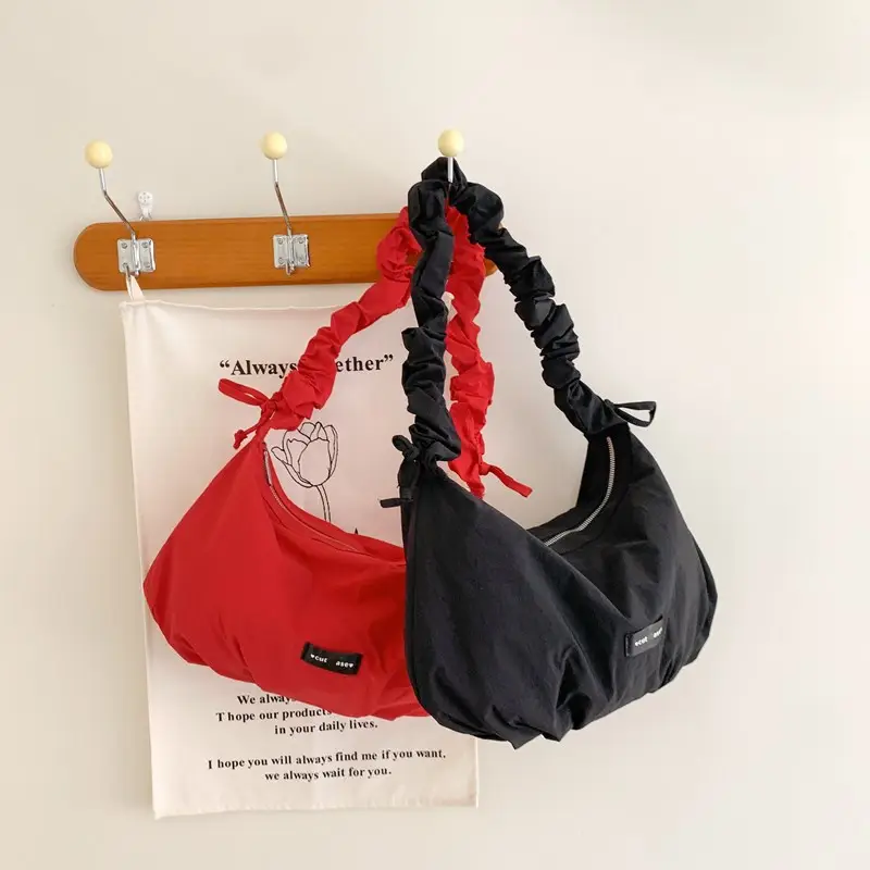 Red Pleated Women's Shoulder Bag 2025 Casual Large Capacity - Image 6