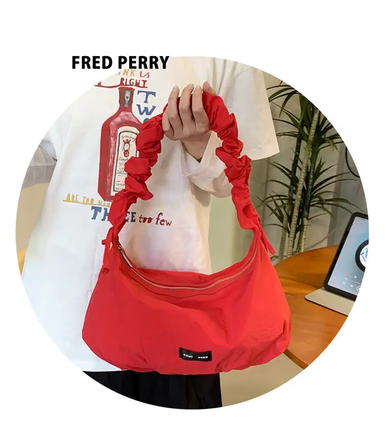 Red Pleated Women's Shoulder Bag 2025 Casual Large Capacity — feature 10