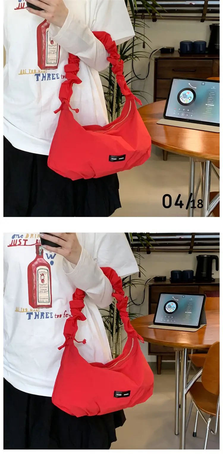 Red Pleated Women's Shoulder Bag 2025 Casual Large Capacity — feature 12