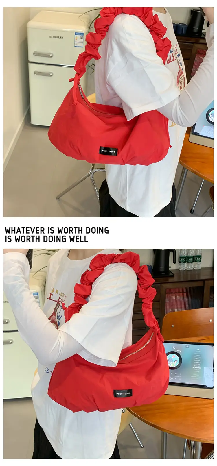 Red Pleated Women's Shoulder Bag 2025 Casual Large Capacity — feature 13