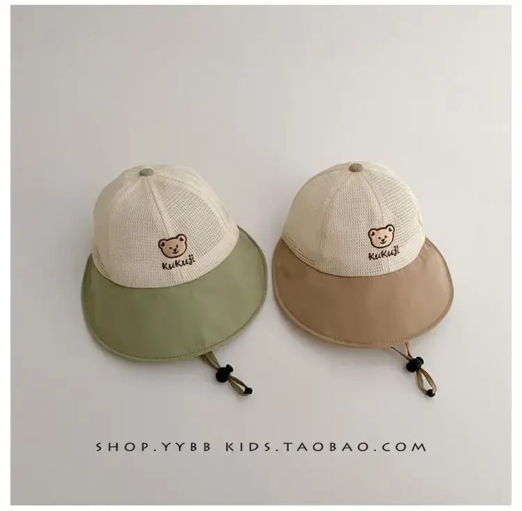 Children's Sun Hat with Big Brim Beige Green — feature 13